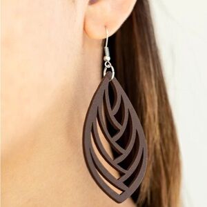 Elegant Teardrop Herringbone Dangle Earrings Laser Cut Medium Brown/Gold NWT